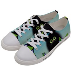 Kitten Black Furry Illustration Women s Low Top Canvas Sneakers by Sapixe