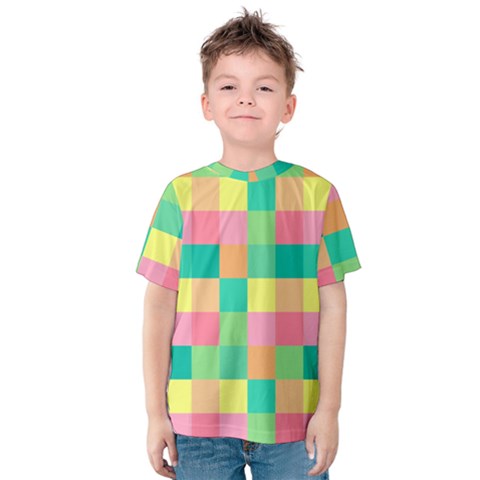 Checkerboard Pastel Squares Kids  Cotton Tee by Sapixe