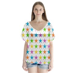 Star Pattern Design Decoration V-neck Flutter Sleeve Top by Sapixe