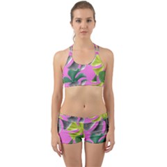Tropical Greens Pink Leaf Back Web Gym Set by HermanTelo