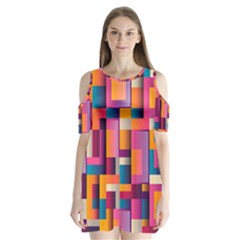 Abstract Background Geometry Blocks Shoulder Cutout Velvet One Piece by Bajindul