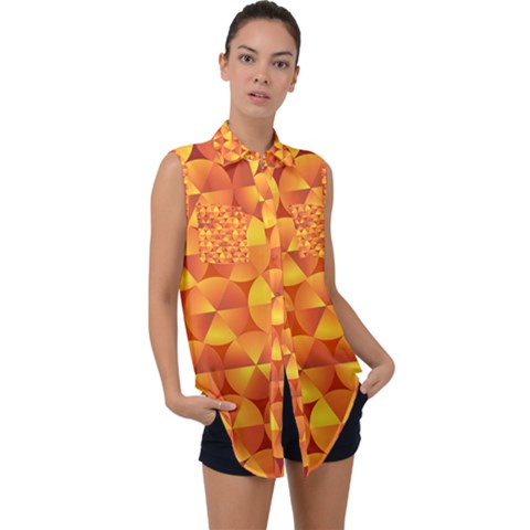 Background Triangle Circle Abstract Sleeveless Chiffon Button Shirt by Bajindul