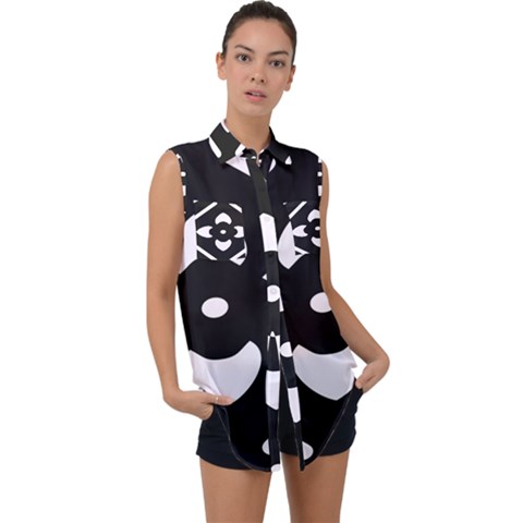 Pattern Flower Black Sleeveless Chiffon Button Shirt by Bajindul