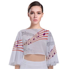 Music Notes Clef Sound Tie Back Butterfly Sleeve Chiffon Top by Bajindul