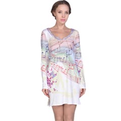 Music Notes Abstract Long Sleeve Nightdress by Bajindul