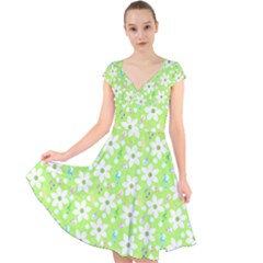 Zephyranthes Candida White Flowers Cap Sleeve Front Wrap Midi Dress by Bajindul