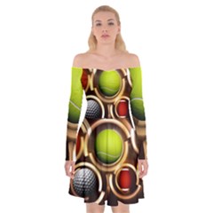 Sport Ball Tennis Golf Football Off Shoulder Skater Dress by Bajindul