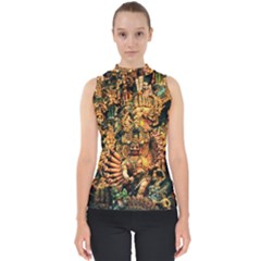 Sculpture Art Temple Tower Mock Neck Shell Top by Pakrebo