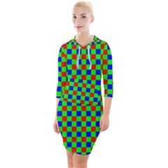 Check Pattern Red, Green, Blue Quarter Sleeve Hood Bodycon Dress by ChastityWhiteRose