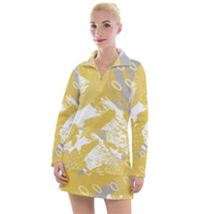 Ochre Yellow And Grey Abstract Women s Long Sleeve Casual Dress by charliecreates