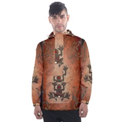 Beautiful Elegant Decorative Frog On Vintage Background Men s Front Pocket Pullover Windbreaker by FantasyWorld7