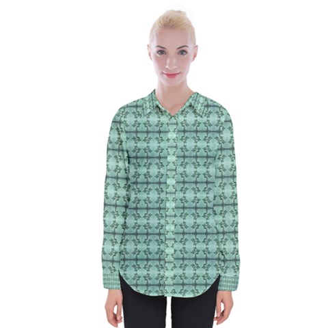 Cute Flowers Vines Pattern Pastel Green Womens Long Sleeve Shirt by BrightVibesDesign