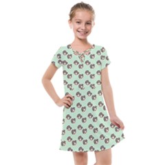 Kawaii Dougnut Green Pattern Kids  Cross Web Dress by snowwhitegirl