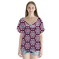 Background Pattern Tile V-neck Flutter Sleeve Top by Nexatart