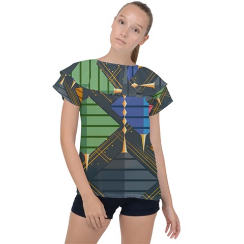 Background Colors Non Seamless Ruffle Collar Chiffon Blouse by Nexatart