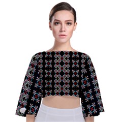 Pattern Black Background Texture Tie Back Butterfly Sleeve Chiffon Top by Nexatart