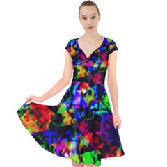 Multicolored Abstract Print Cap Sleeve Front Wrap Midi Dress by dflcprintsclothing