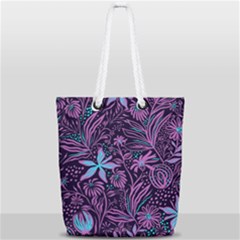 Stamping Pattern Leaves Drawing Full Print Rope Handle Tote (small) by Pakrebo