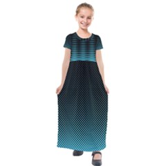 Sharp - Turquoise Halftone Kids  Short Sleeve Maxi Dress by WensdaiAmbrose