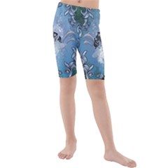 Surfboard With Dolphin Kids  Mid Length Swim Shorts by FantasyWorld7