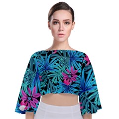 Leaves  Tie Back Butterfly Sleeve Chiffon Top by Sobalvarro