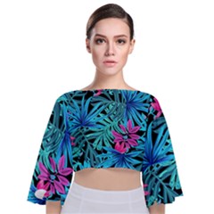 Leaves  Tie Back Butterfly Sleeve Chiffon Top by Sobalvarro