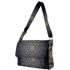 Fractal Mandala Feathers Grey Full Print Messenger Bag by Pakrebo