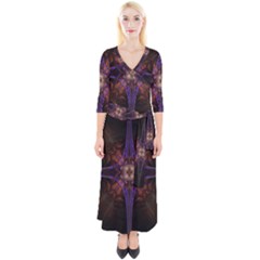 Fractal Cross Blue Geometric Quarter Sleeve Wrap Maxi Dress by Pakrebo