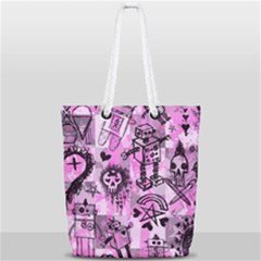 Pink Scene Kid Sketches Full Print Rope Handle Tote (small) by ArtistRoseanneJones