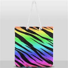 Tiger Rainbow Full Print Rope Handle Tote (large) by ArtistRoseanneJones