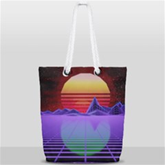 Synthwave Retrowave Synth Full Print Rope Handle Tote (small) by Pakrebo