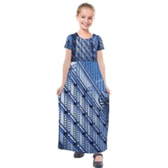 Abstract Architecture Azure Kids  Short Sleeve Maxi Dress by Pakrebo