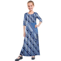 Abstract Architecture Azure Kids  Quarter Sleeve Maxi Dress by Pakrebo