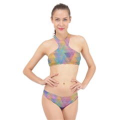 Triangle Pattern Mosaic Shape High Neck Bikini Set by Pakrebo