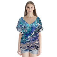 Paint Acrylic Paint Art Colorful V-neck Flutter Sleeve Top by Pakrebo