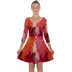Fire Abstract Cartoon Red Hot Quarter Sleeve Skater Dress by Pakrebo