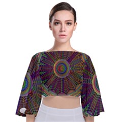 Mandala Decorative Ornamental Tie Back Butterfly Sleeve Chiffon Top by Pakrebo