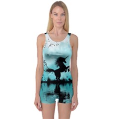 Wonderful Unicorn Silhouette In The Night One Piece Boyleg Swimsuit by FantasyWorld7