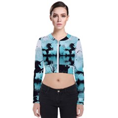 Wonderful Unicorn Silhouette In The Night Long Sleeve Zip Up Bomber Jacket by FantasyWorld7