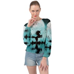 Wonderful Unicorn Silhouette In The Night Banded Bottom Chiffon Top by FantasyWorld7
