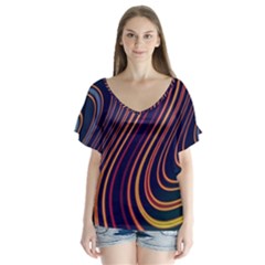 Fractal Mathematics Generated V-neck Flutter Sleeve Top by Bajindul
