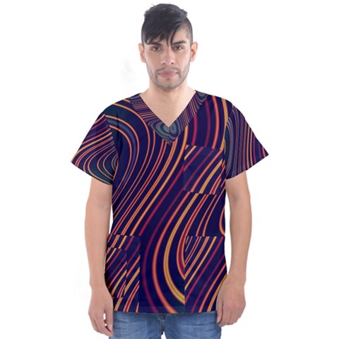 Fractal Mathematics Generated Men s V-neck Scrub Top by Bajindul