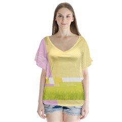 Geometric Botany Brochure V-neck Flutter Sleeve Top by Bajindul