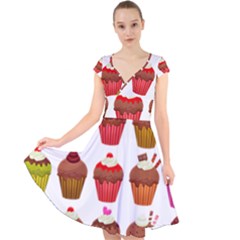 Chocolate Cake Muffin Cap Sleeve Front Wrap Midi Dress by Bajindul