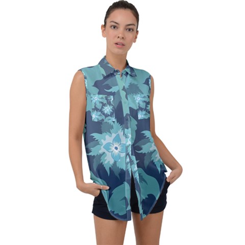 Graphic Design Wallpaper Abstract Sleeveless Chiffon Button Shirt by Pakrebo