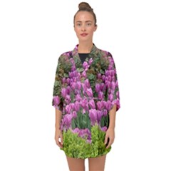 Late April Purple Tulip Half Sleeve Chiffon Kimono by Riverwoman
