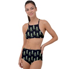 Cactus Black Pattern High Waist Tankini Set by snowwhitegirl