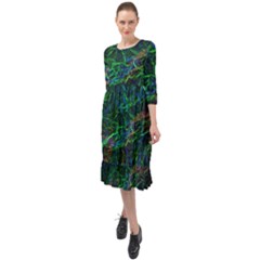 Shining Lines Light Stripes Ruffle End Midi Chiffon Dress by HermanTelo