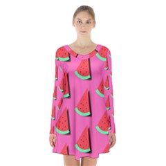 Fresh Watermelon Slices Long Sleeve Velvet V-neck Dress by VeataAtticus