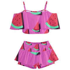 Fresh Watermelon Slices Kids  Off Shoulder Skirt Bikini by VeataAtticus